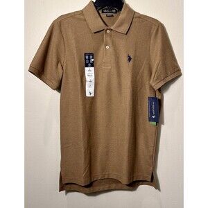 New US Polo Assn Polo Shirt Mens Small Brown Performance‎ Pique Short Sleeve